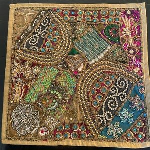 Throw Pillow, Beads Sequins Patchwork Embroidered